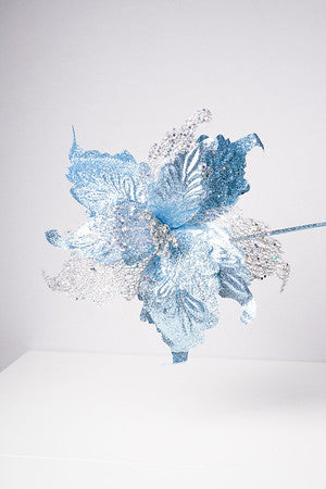 10" Poinsettia Glitter Net Blue/Silver
