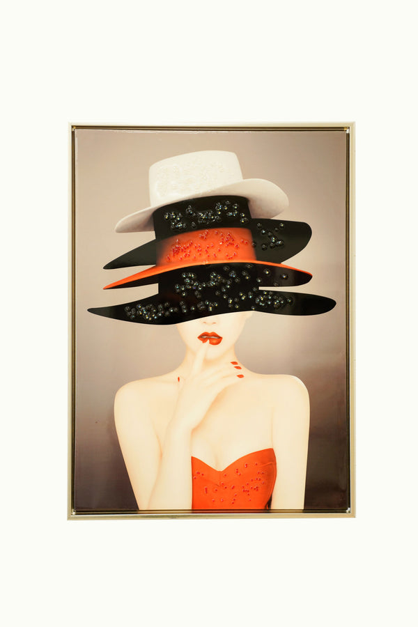21"x29"Lady with Hat Art/ Silver Color Frame